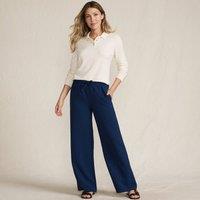Lands' End Women's Petite Flowing Woven Trousers with Elastic Waistband in Navy | Size: 10