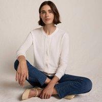 Lands' End Women's Pearl Trim Silk Touch Cardigan in Ivory | Size: 14-16