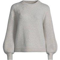 Lands' End Women's Petite Wool Touch Balloon Sleeve Sweater with Flowers on Shoulder in Ivory | Size: 8