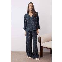 WOVCOR Women's 2-Piece Printed Woven Pajama Set in Dark Navy | Size: 8