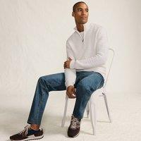 Lands' End Men's Textured Quarter Zip Knit Sweater in Ivory | Size: Large
