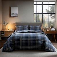 Snug City Duvet Cover & Pillowcase Set Indigo Tartan Check Design Polycotton Bed Linen | Size: Double