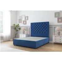 Sloomy Mayfair Plush Divan Bed Base 2 Drawers Same Side - 54" Headboard in Navy | Size: Double