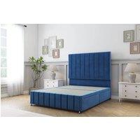 Sloomy California Plush Divan Bed Base 2 Drawers Left Side With 26 Strutted Headboard & 12 Matching Footboard in Navy | Size: Small Double