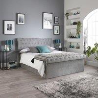 Aspire Chesterfield Ottoman Storage Bed in Grey Velvet with Pocket+ Mattress | Size: Small Double