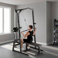 SPORTNOW Power Cage with Pulley System, Squat Rack in Black