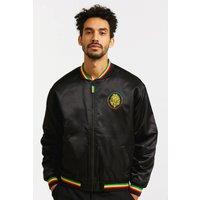 JTAPHRIQUE Black Satin Zip-Up with Lion Emblem | Size: Medium