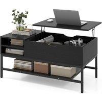 Costway Lift Top Coffee Table Living Room Table w/ Storage Shelf-Black in Black