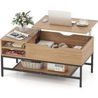 Costway Lift Top Coffee Table Living Room Table w/ Storage Shelf in Natural