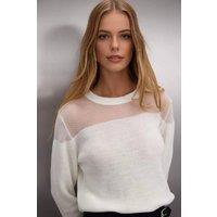 WOVCOR Women's Shimmer Knit Long Sleeve Sheer Panel Sweater in White | Size: Medium
