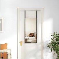 Living and Home 28x78cm Black Metal Frame Wall-Mounted Mirror with Hooks & for Door, Bedroom & Dorm Use | Size: 28x78 cm