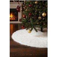 Living and Home D122cm Snow White Plush Christmas Tree Skirt for Holiday Decoration