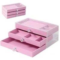 Havendro Pink Clear Acrylic Storage Box Jewellery Box with 3 Drawer