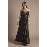 Coast Women's Satin Tie Back Detail Maxi Bridesmaid Dress in Chocolate | Size: 8