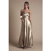Coast Women's Satin Tie Back Detail Maxi Bridesmaid Dress in Metallic Gold | Size: 12