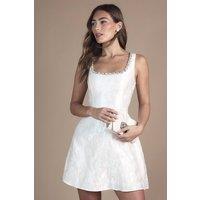 Coast Women's Strapless Jacquard Mini Dress With Jewel Trim in Ivory | Size: 16