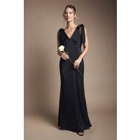 Coast Women's Honoured Satin Back Crepe V Neck Tie Shoulder Maxi Bridesmaid Dress in Black | Size: 12