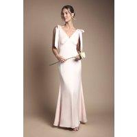 Coast Women's Honoured Satin Back Crepe V Neck Tie Shoulder Maxi Bridesmaid Dress in Blush | Size: 16