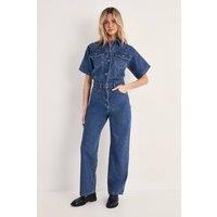 NastyGal Women's Denim Low Rise Boyfriend Jumpsuit in Authentic Midwash | Size: 10