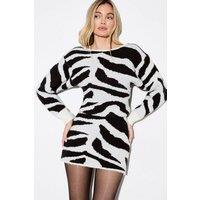 MissPap Women's Slash Neck Zebra Knitted Mini Dress | Size: Small