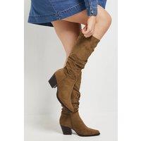 Dorothy Perkins Women's Lessie Faux Suede Ruched Western Calf Boots in Olive | Size: 4