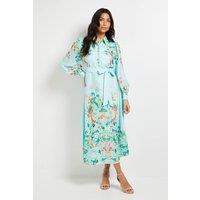 Wallis Women's Floral Western Belted Midi Shirt Dress in Mint | Size: 8