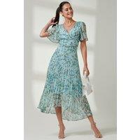 Jolie Moi Women's Pleated Dip Hem Chiffon Midaxi Dress in Green | Size: 8