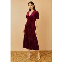 Yumi Women's Burgundy Velvet Midi Dress | Size: 22