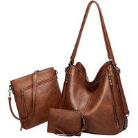 Kitise Women's Multifunctional 3-Piece Set Tote/Backpack Shoulder Handbag With Purse Bag in Brown