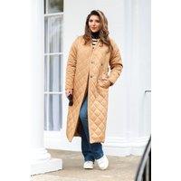 DOUBLE SECOND Women's Camel Oversized Quilted Longline Wrap Coat | Size: 14