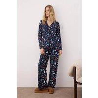 WOVCOR Women's Christmas Print 2-Piece Cotton Pyjama Set in Navy | Size: XL