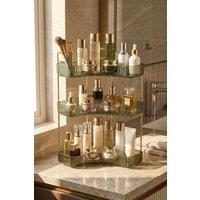 SHEONLY 3-Tier Corner Bathroom Counter Organiser with Top Makeup Brush Holder in Green