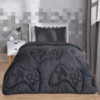 OHS Gaming Duvet Coverless Quilted 7.5 TOG Pillowcase Set Embossed in Charcoal | Size: Single