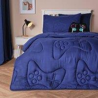 OHS Gaming Duvet Coverless Quilted 7.5 TOG Pillowcase Set Embossed in Navy | Size: Double