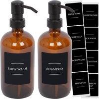 Harbour Housewares Glass Soap Dispensers with Labels - 500ml - Black - Pack of 2 in Orange