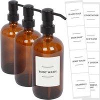 Harbour Housewares Glass Soap Dispensers with Labels - 500ml - White - Pack of 3 in Orange