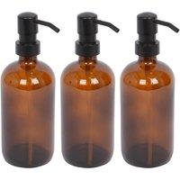 Harbour Housewares 500ml Glass Soap Dispensers - 3x Refillable Hand Wash Bottle with Pump in Amber