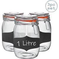 Argon Tableware 3x Glass Storage Jars & Labels Set - 1L/33.8oz in Clear