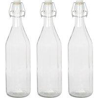 Argon Tableware 1.1L Glass Bottles with Swing Top Reusable Water Brewing - Pack of 3 in Clear