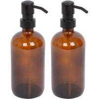 Harbour Housewares 500ml Glass Soap Dispensers - 2x Refillable Hand Wash Bottle with Pump in Amber