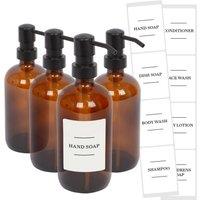 Harbour Housewares Glass Soap Dispensers with Labels - 500ml - White - Pack of 4 in Orange
