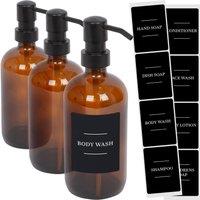 Harbour Housewares Glass Soap Dispensers with Labels - 500ml - Black - Pack of 3 in Orange