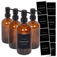 Harbour Housewares Glass Soap Dispensers with Labels - 500ml - Black - Pack of 4 in Orange