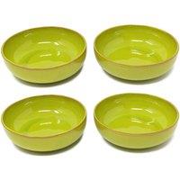 Verano Spanish Ceramics Selena Glazed Hand Dipped Kitchen Dining Set of 4 Shallow Bowls (Diam) 14cm in Lime