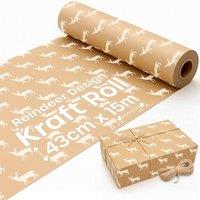 volila 15M Christmas Wrapping Paper for Gifts with Reindeer Design in Brown