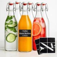 volila 6 Pack Glass Bottles with Stoppers in Clear | Size: 1000ml