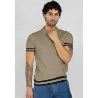 Enorsia Men's Premium Polo Shirt With Stripe Rib in Brown | Size: Large