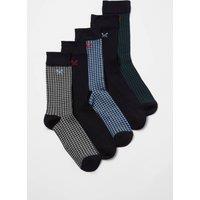 Crew Clothing Men's 5 Pack Bamboo Sock Box Houndstooth in Brown