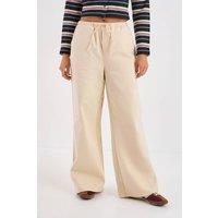 NastyGal Women's Baggy Cotton Twill Pants in Stone | Size: 14