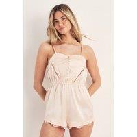 NastyGal Women's Satin Lace Detail Romper in Champagne | Size: Medium